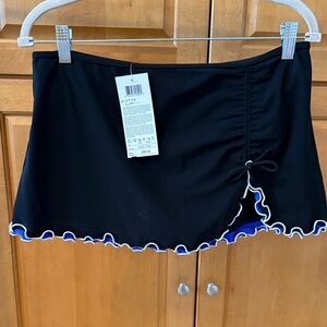 Profile By Gottex Black Swim Skirt with Blue & White Ruffle Trim